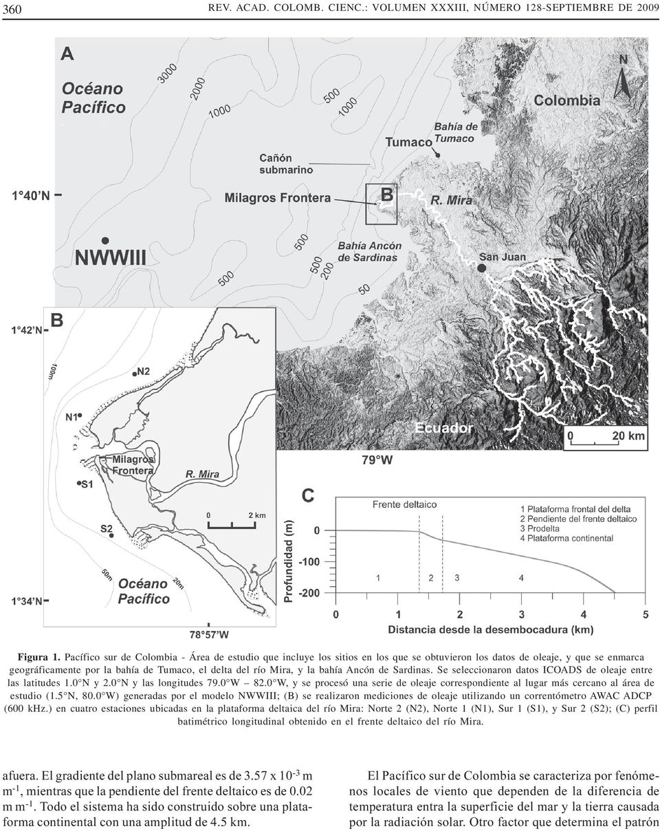 bahía Ancón de Sardinas. Se seleccionaron datos ICOADS de oleaje entre las latitudes 1.0 N y 2.0 N y las longitudes 79.0 W 82.