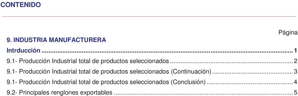 1- Producción Industrial total de productos seleccionados (Continuación)... 3 9.