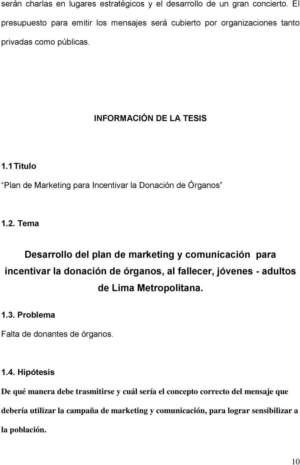 1 Titulo Plan de Marketing para Incentivar la Donación de Órganos 1.2.