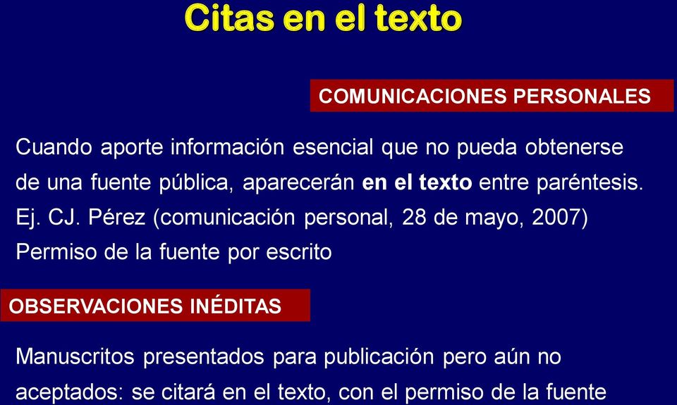 Pérez (comunicación personal, 28 de mayo, 2007) Permiso de la fuente por escrito OBSERVACIONES