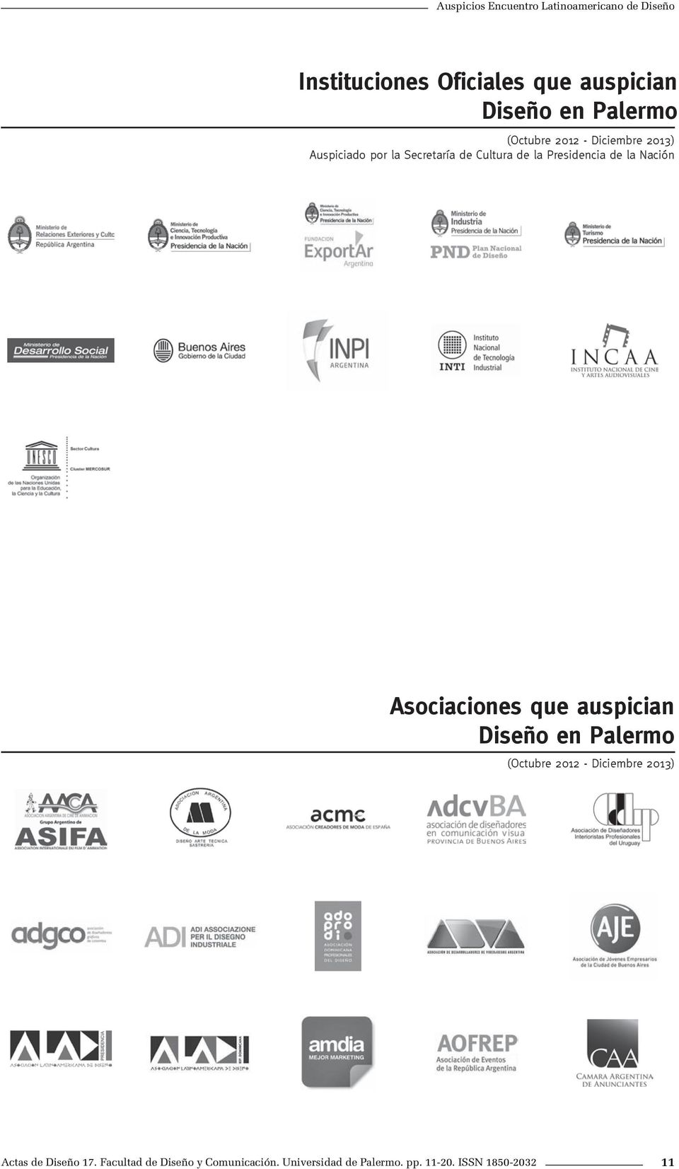 de la Nación Asociaciones que auspician Diseño en Palermo (Octubre 2012 - Diciembre 2013) Actas