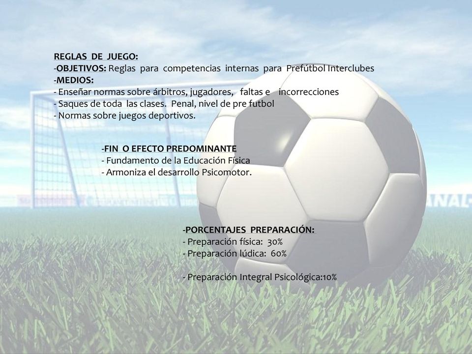 Penal, nivel de pre futbol - Normas sobre juegos deportivos.
