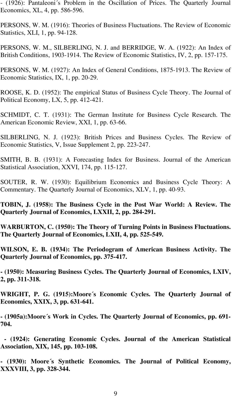 The Review of Economic Statistics, IV, 2, pp. 157-175. PERSONS, W. M. (1927): An Index of General Conditions, 1875-1913. The Review of Economic Statistics, IX, 1, pp. 20-29. ROOSE, K. D.