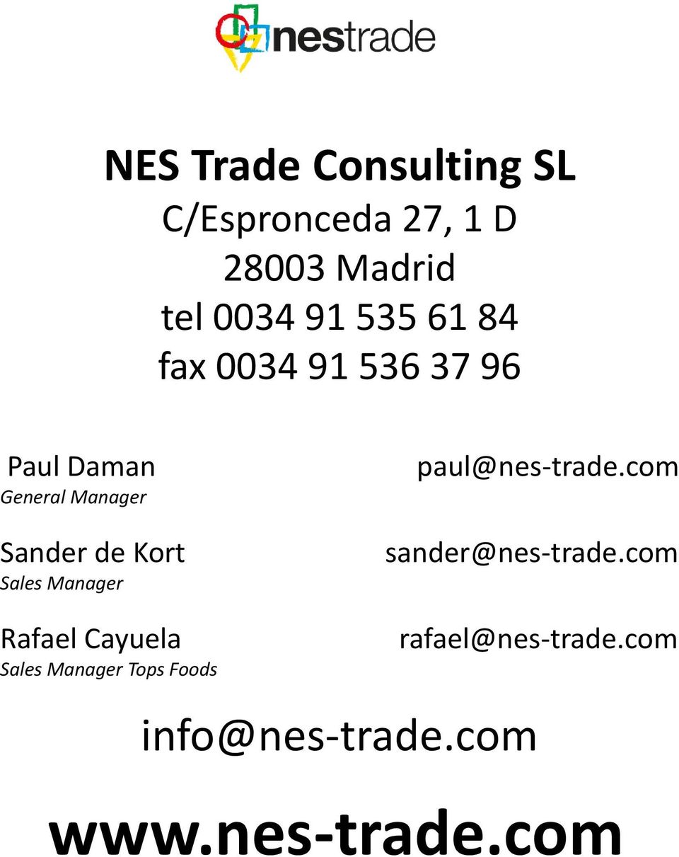 Sales Manager paul@nes-trade.com sander@nes-trade.