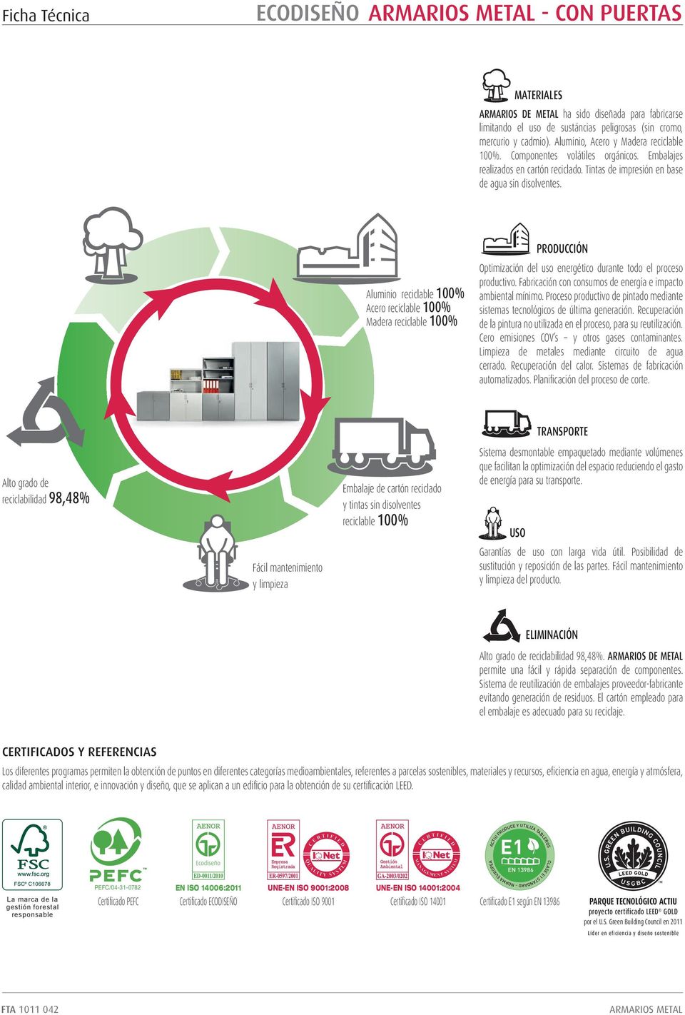 Aluminio reciclable 00% Acero reciclable 00% Madera reciclable 00% PRODUCCIÓN Optimización del uso energético durante todo el proceso productivo.