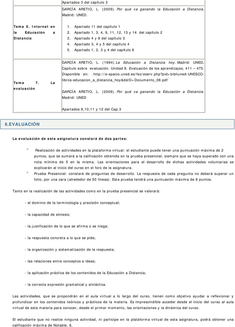Evaluación de los aprendizajes, 411 475. Disponible en: http://e-spacio.uned.es/fez/eserv.php?pid=bibliuned:unescolibros-educacion_a_distancia_hoy&dsid=documento_08.