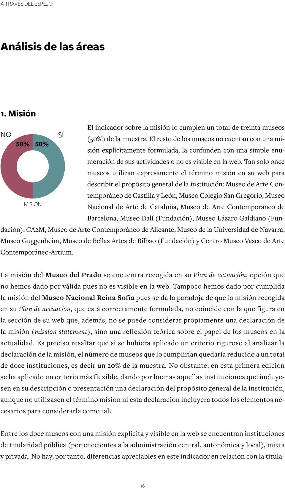 Tan solo once museos utilizan expresamente el término misión en su web para describir el propósito general de la institución: Museo de Arte Contemporáneo de Castilla y León, Museo Colegio San