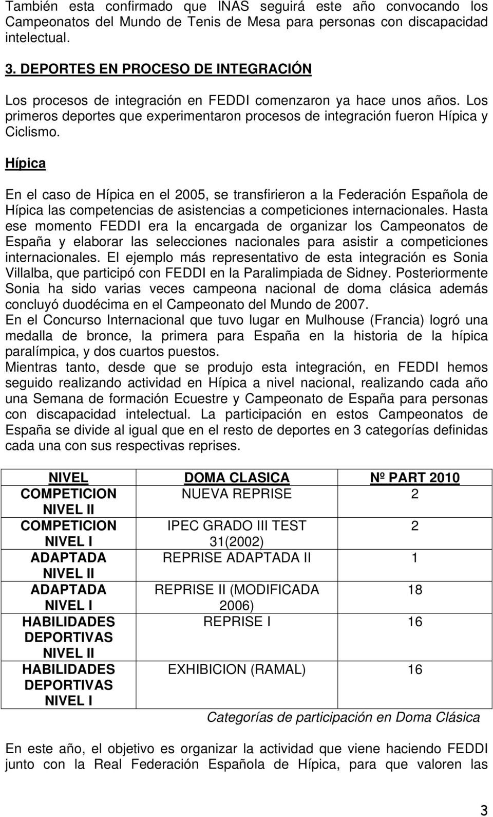 Hípica En el caso de Hípica en el 2005, se transfirieron a la Federación Española de Hípica las competencias de asistencias a competiciones internacionales.
