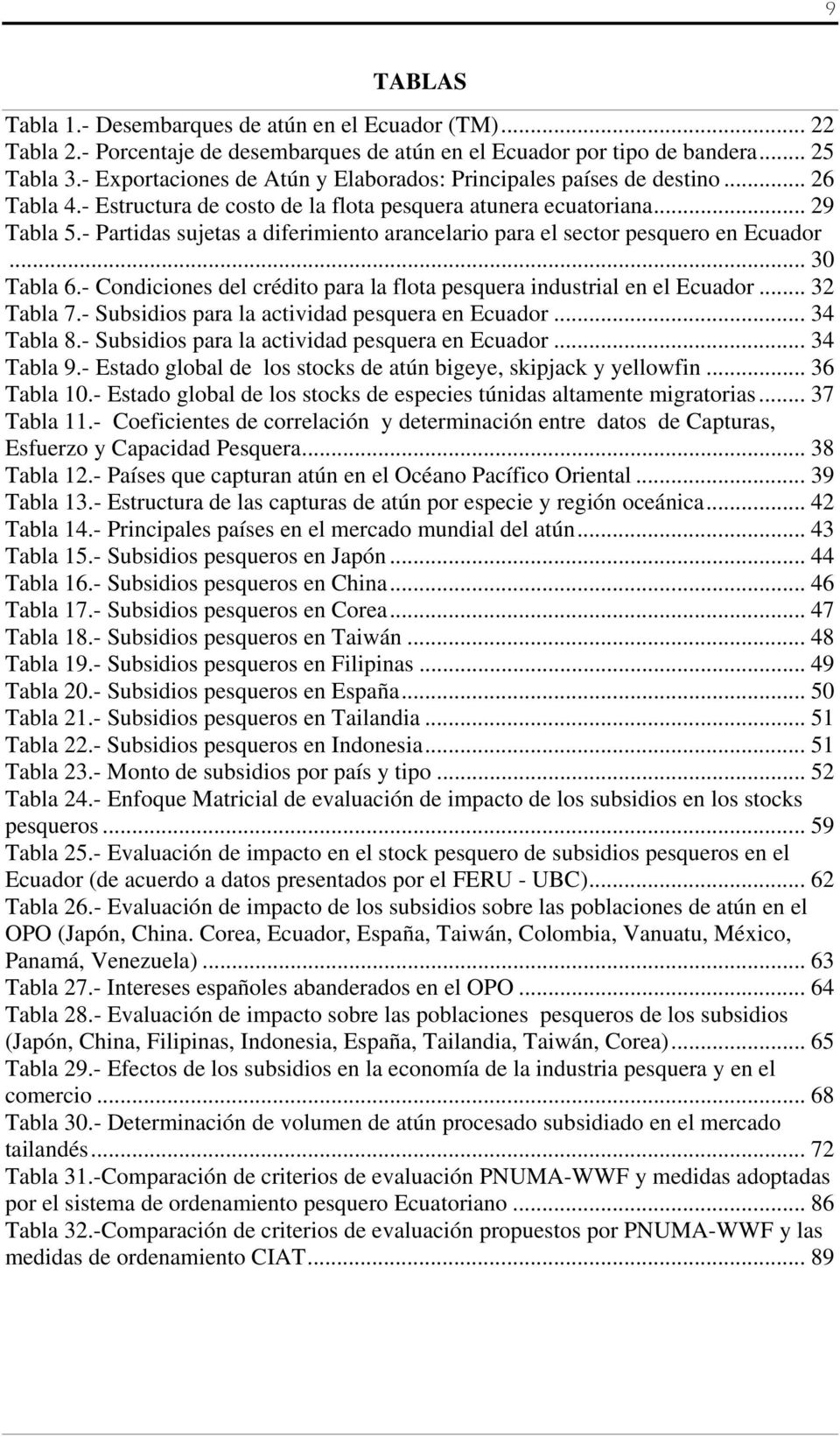 - Partidas sujetas a diferimiento arancelario para el sector pesquero en Ecuador... 30 Tabla 6.- Condiciones del crédito para la flota pesquera industrial en el Ecuador... 32 Tabla 7.