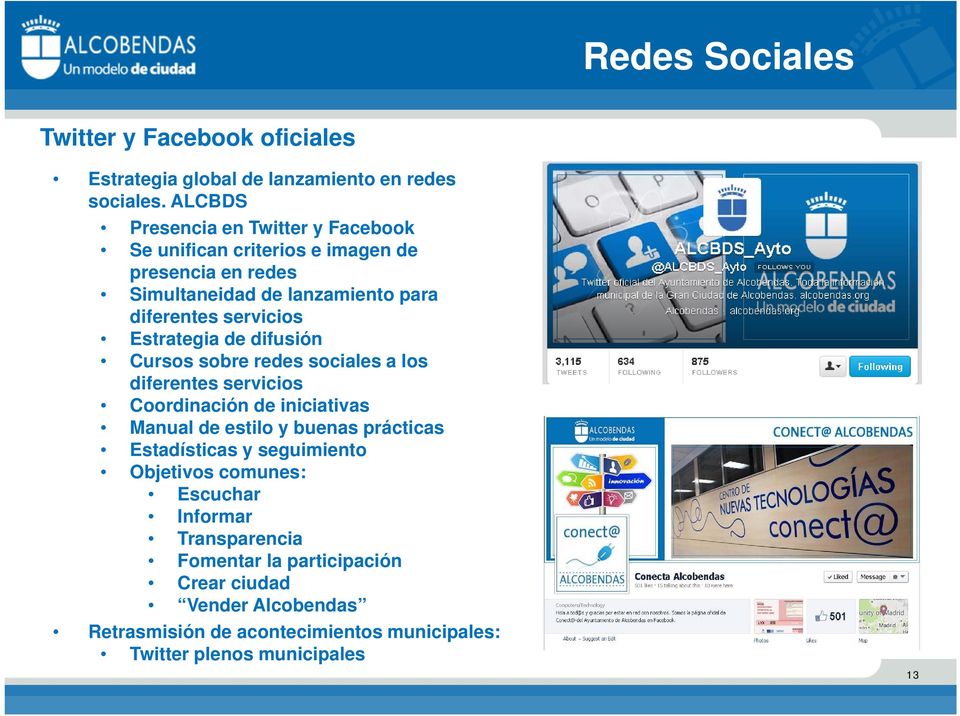 Estrategia de difusión Cursos sobre redes sociales a los diferentes servicios Coordinación de iniciativas Manual de estilo y buenas prácticas