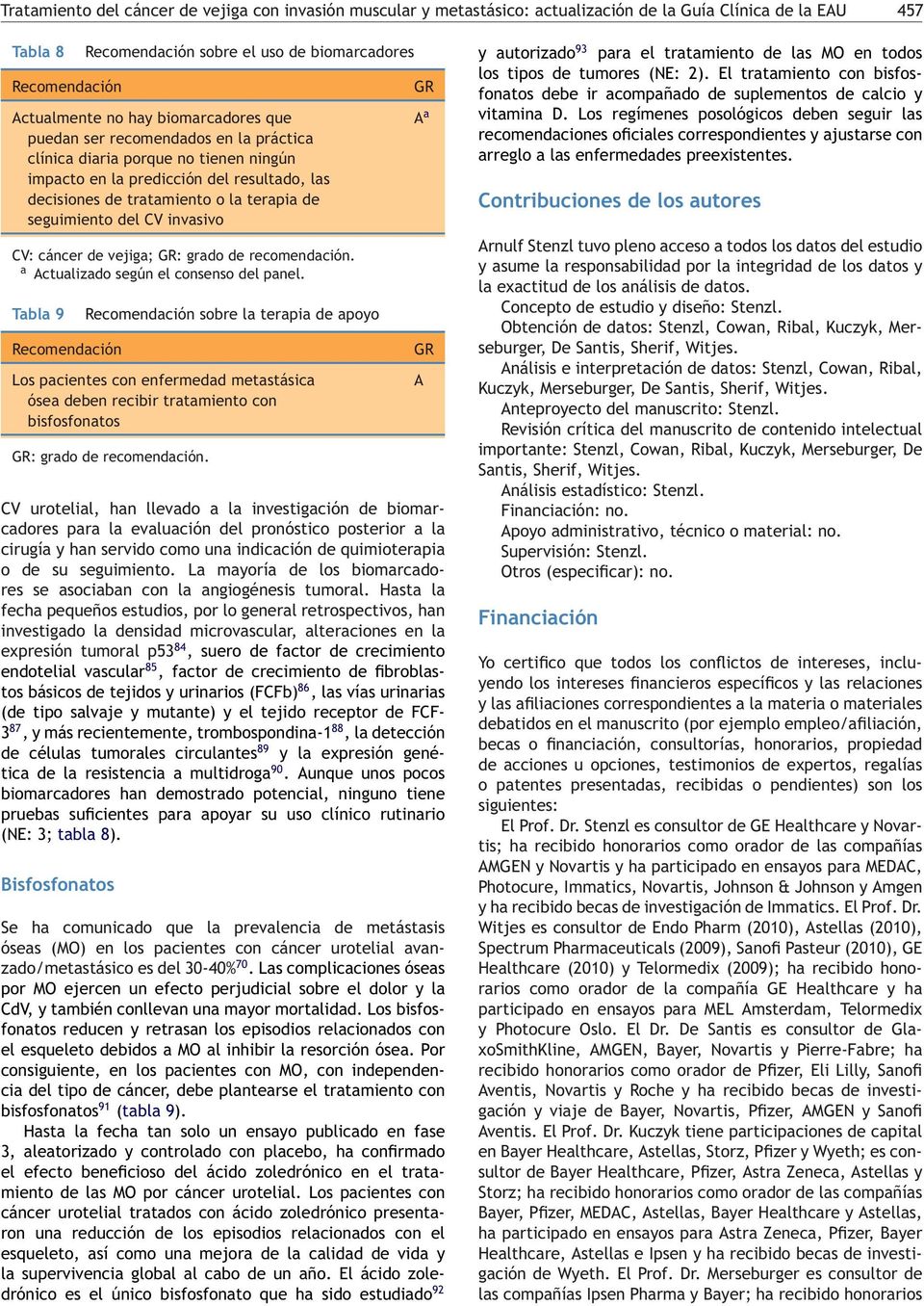del V invasivo V: cáncer de vejiga; : grado de recomendación. a Actualizado según el consenso del panel.