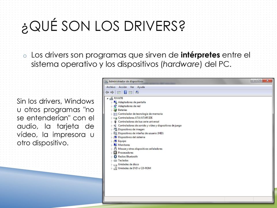 sistema operativo y los dispositivos (hardware) del PC.