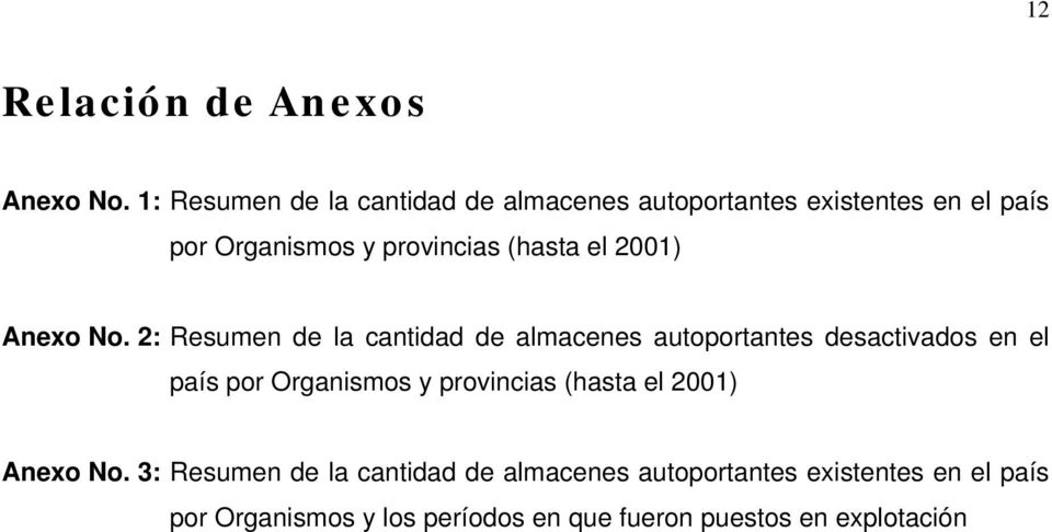 (hasta el 2001) Anexo No.