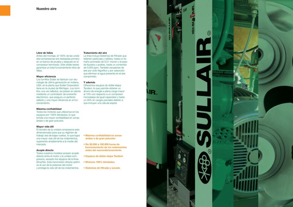 Mayor eficiencia Los tornillos Sullair se fabrican con tecnología de última generación en Indiana, USA, en la planta que Sullair Corporation tiene en la ciudad de Michigan.