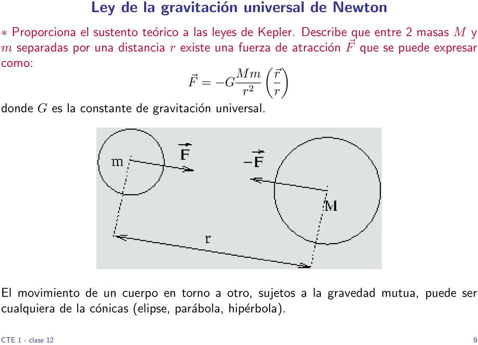 expresar como: F = G Mm ( ) r r 2 r donde G es la constante de gravitación universal.