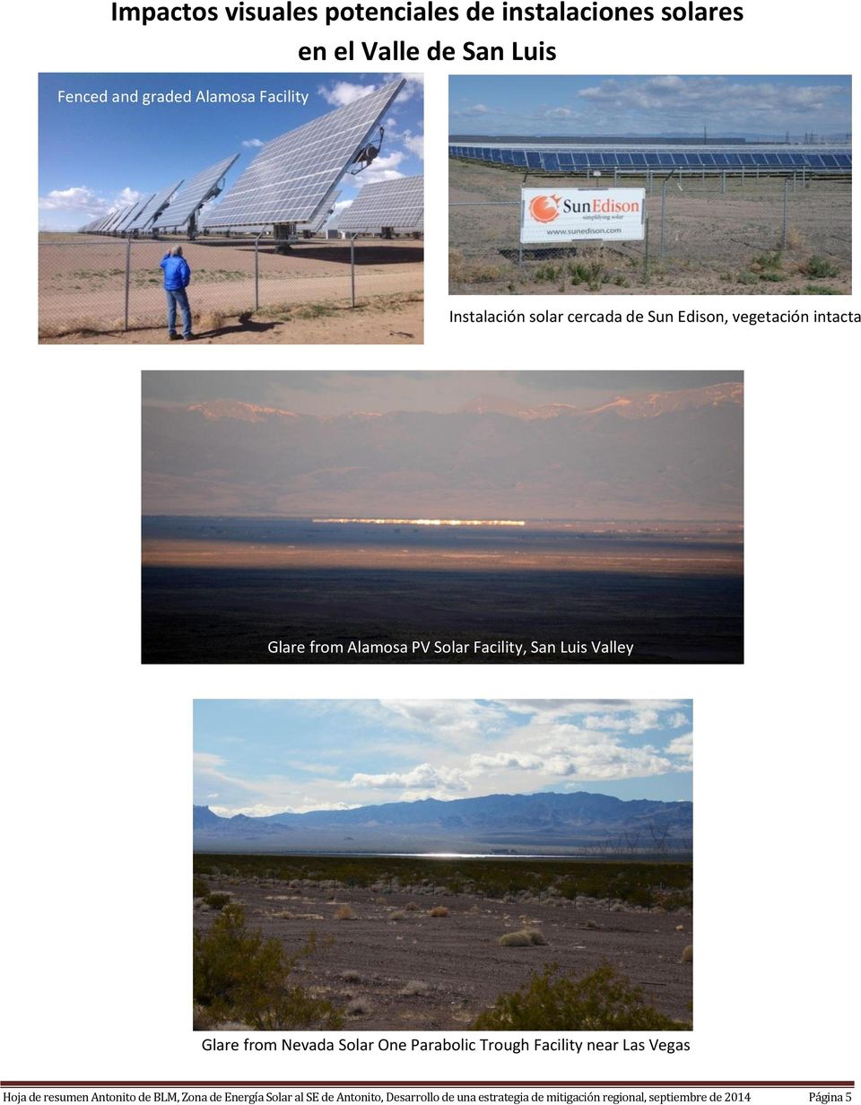 Resplandor de la instalación solar de Alamosa PV, Valle de San Luis Glare from Nevada Solar One Parabolic Trough Facility near Las Vegas
