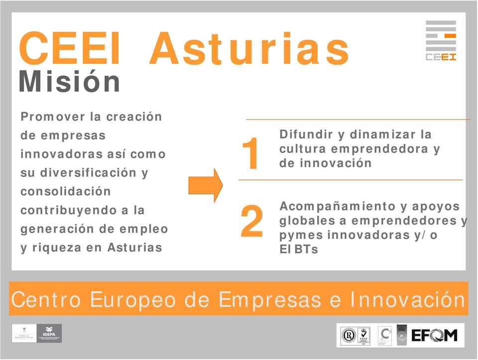 Asturias Difundir y dinamizar la cultura emprendedora y 1 de innovación 2 Acompañamiento
