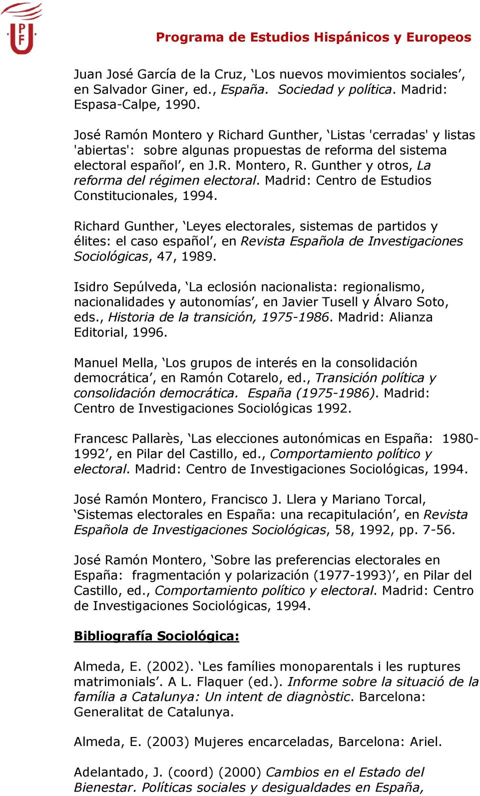 Gunther y otros, La reforma del régimen electoral. Madrid: Centro de Estudios Constitucionales, 1994.