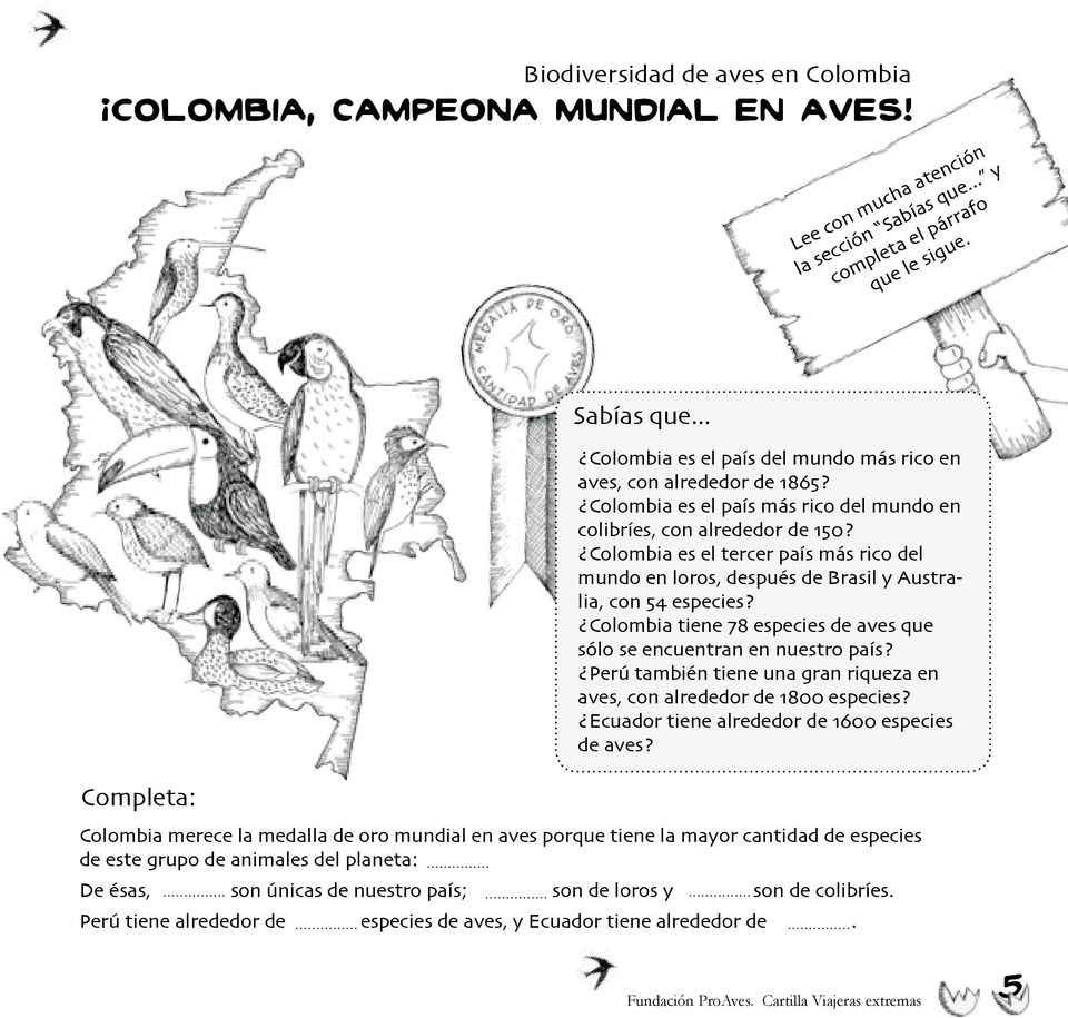 Colombia es el tercer país más rico del mundo en loros, después de Brasil y Australia, con 54 especies? Colombia tiene 78 especies de aves que sólo se encuentran en nuestro país?
