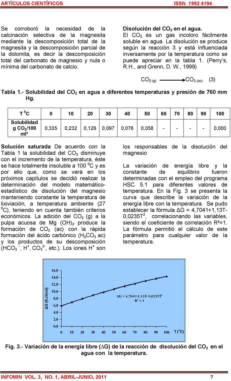 La disolución se produce según la reacción y está influenciada inversamente por la temperatura como se puede apreciar en la tabla 1. (Perry s, R.., and Grenn, D. W., 1999 CO (g CO (ac ( Tabla 1.