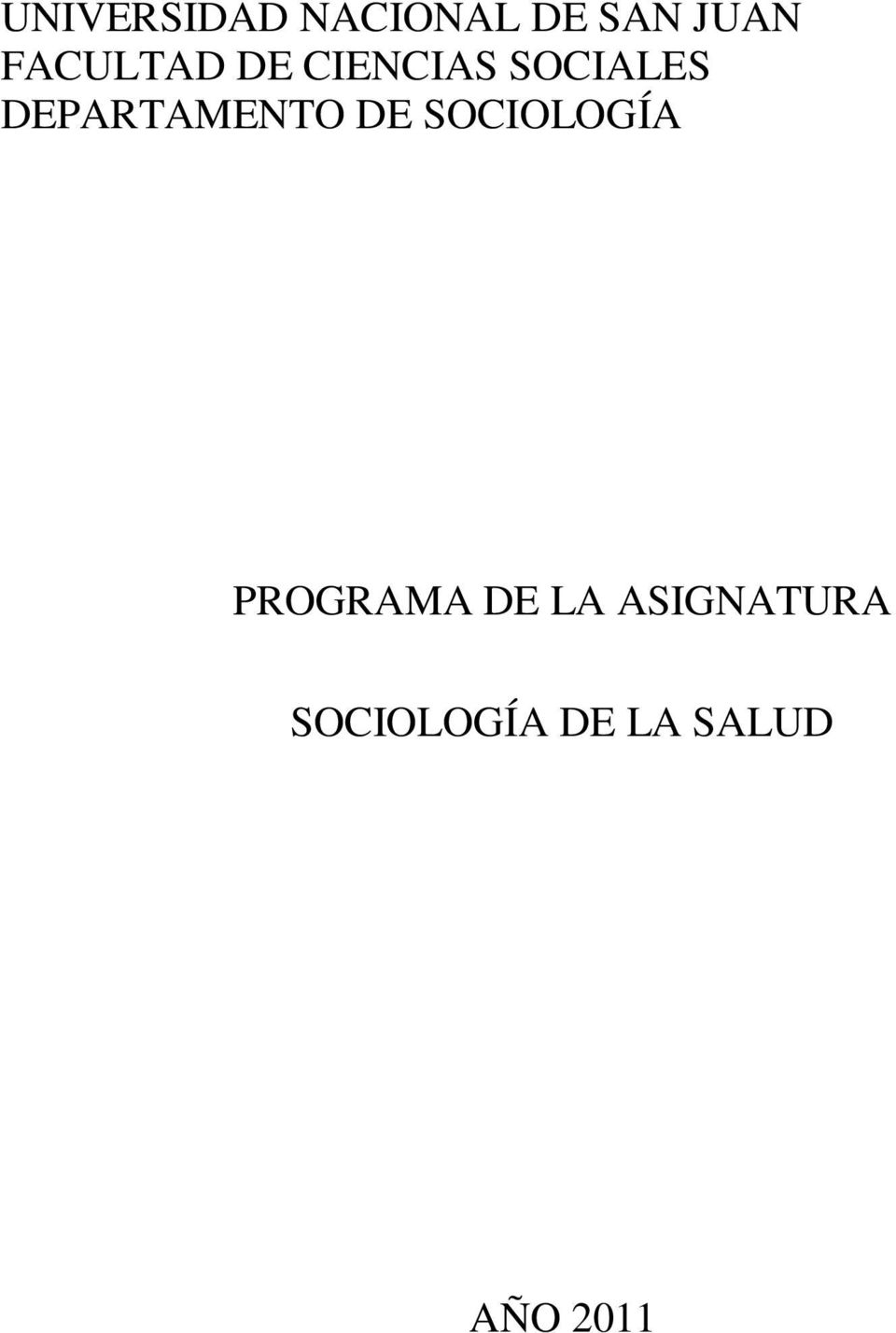 DEPARTAMENTO DE SOCIOLOGÍA PROGRAMA
