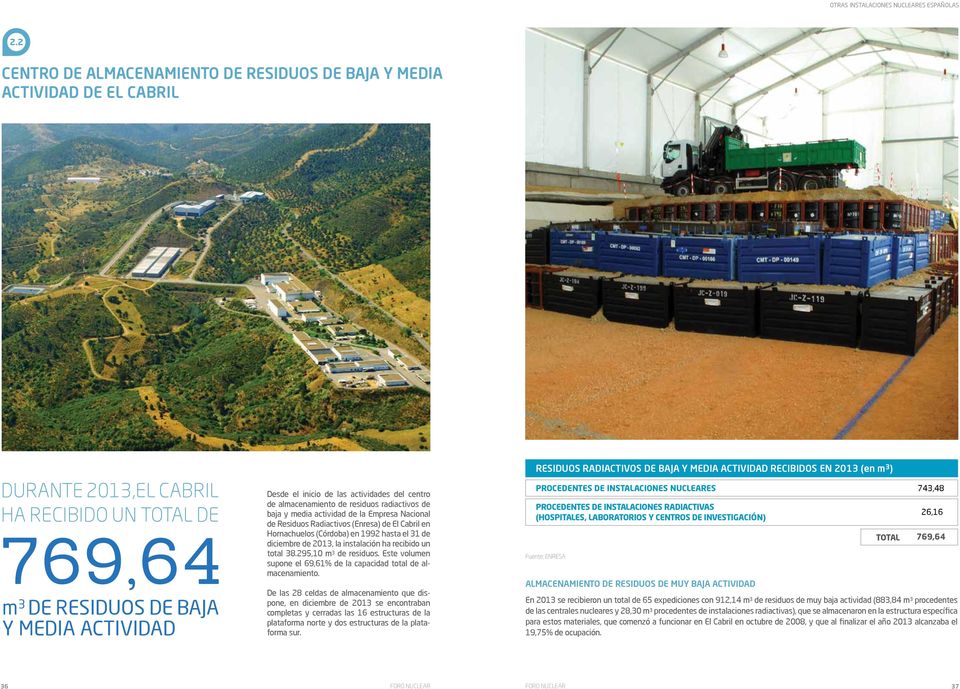 actividades del centro de almacenamiento de residuos radiactivos de baja y media actividad de la Empresa Nacional de Residuos Radiactivos (Enresa) de El Cabril en Hornachuelos (Córdoba) en 1992 hasta