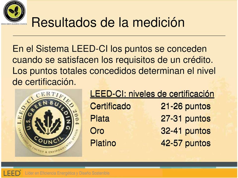 Los puntos totales concedidos determinan el nivel de certificación.