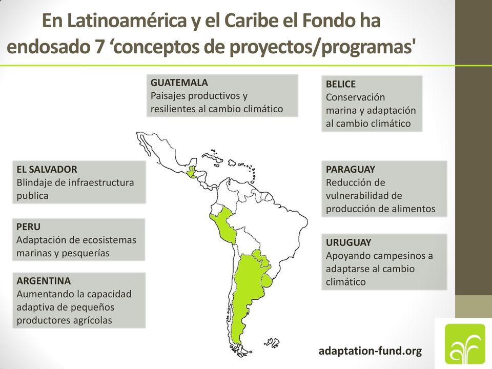 Adaptación de ecosistemas marinas y pesquerías ARGENTINA Aumentando la capacidad adaptiva de pequeños productores agrícolas PARAGUAY