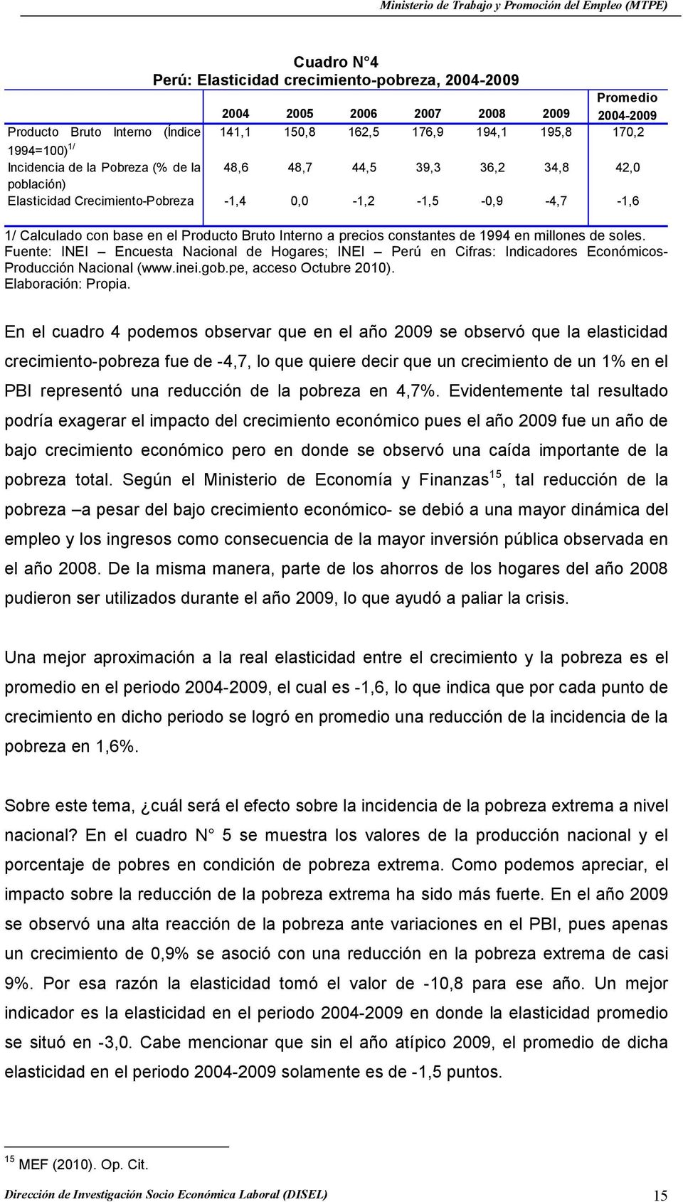 precios constantes de 1994 en millones de soles. Fuente: INEI Encuesta Nacional de Hogares; INEI Perú en Cifras: Indicadores Económicos- Producción Nacional (www.inei.gob.pe, acceso Octubre 2010).