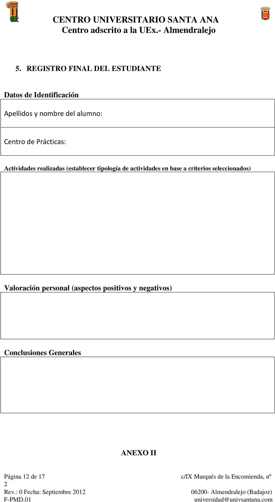actividades en base a criterios seleccionados) Valoración personal (aspectos