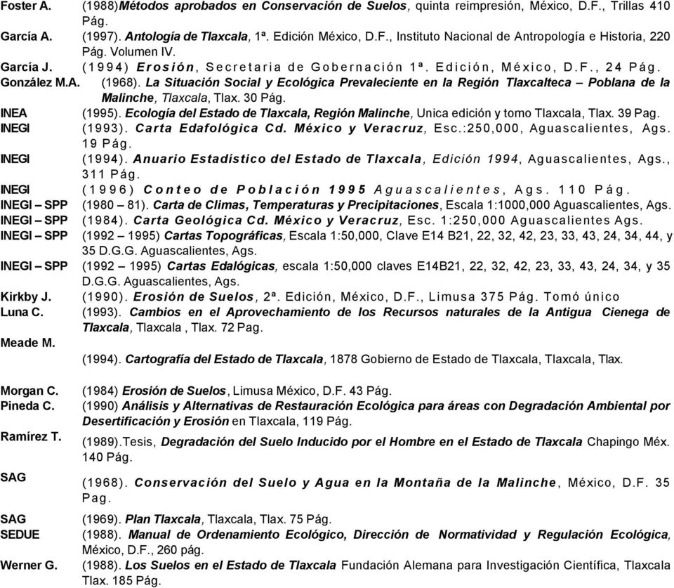La Situación Social y Ecológica Prevaleciente en la Región Tlaxcalteca Poblana de la Malinche, Tlaxcala, Tlax. 30 Pág. INEA (1995).
