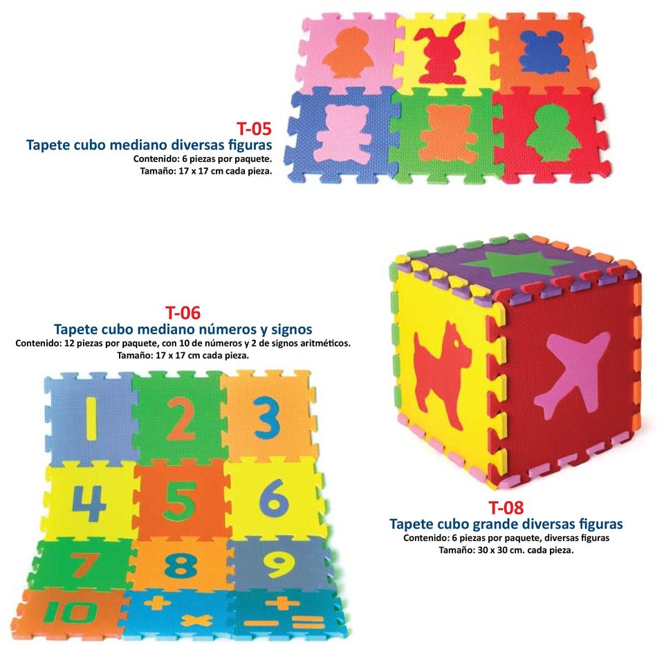 T-06 Tapete cubo mediano números y signos Contenido: 12 piezas por paquete, con 10 de números