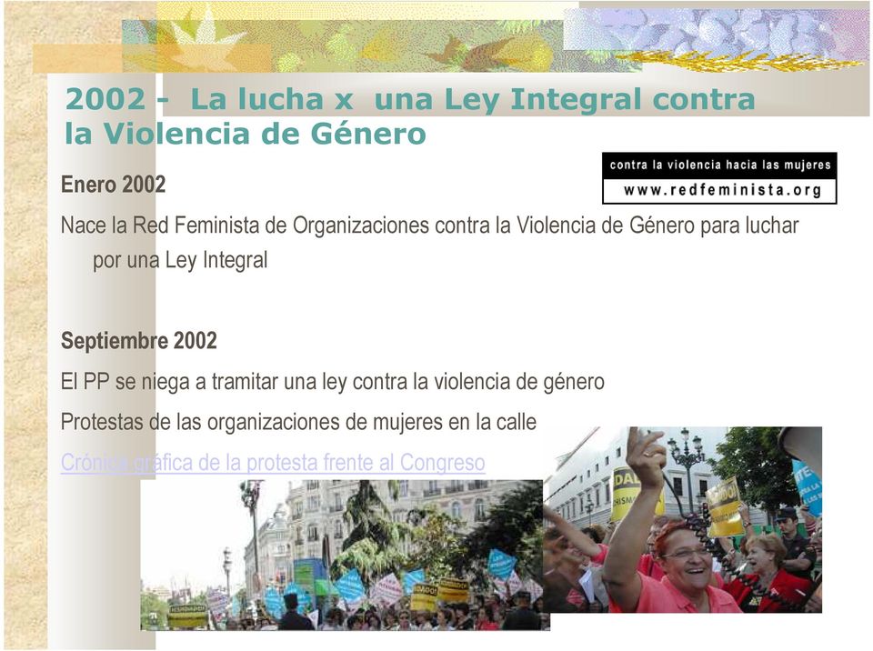 Septiembre 2002 El PP se niega a tramitar una ley contra la violencia de género Protestas