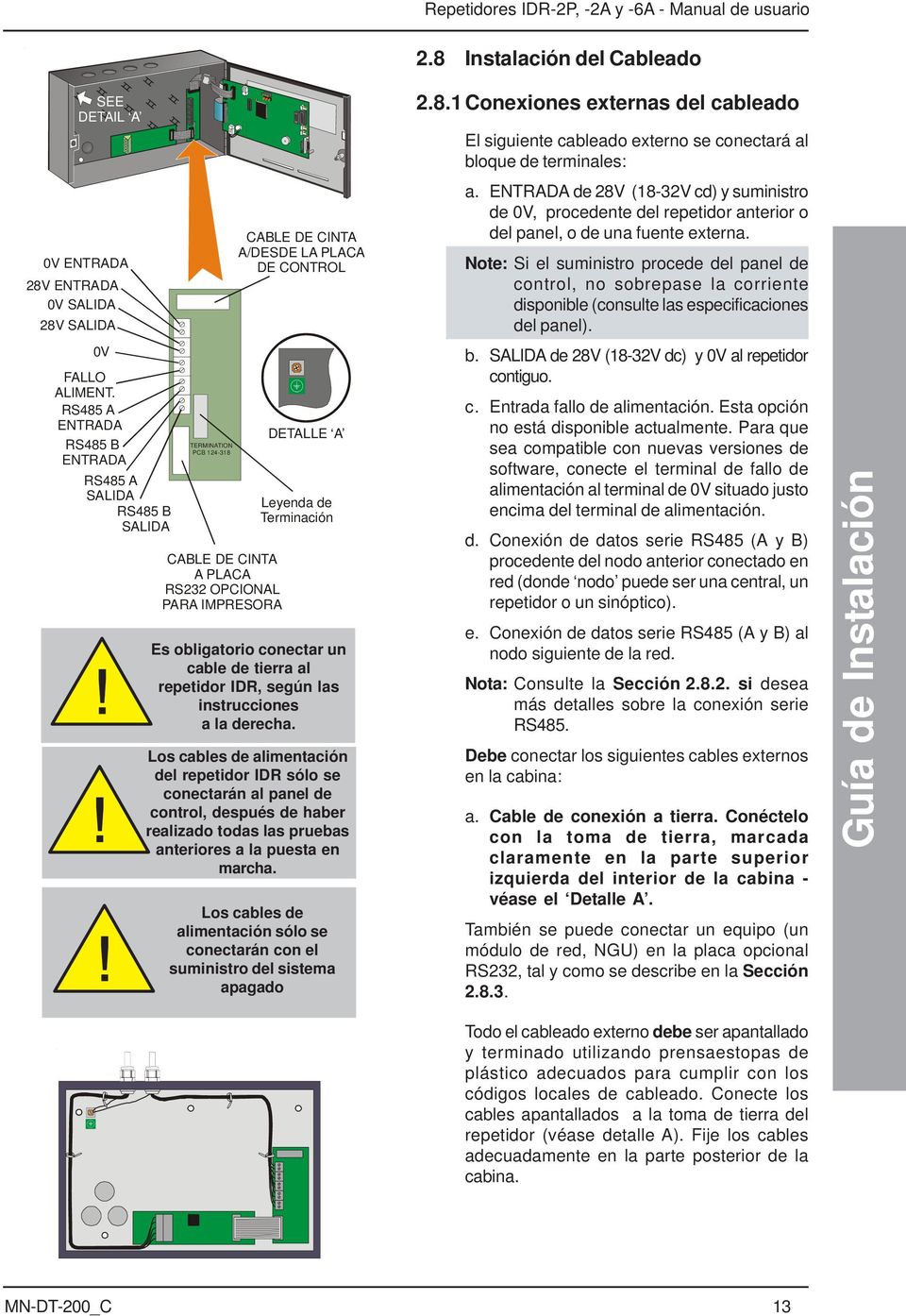 de Terminación Es obligatorio conectar un cable de tierra al repetidor IDR, según las instrucciones a la derecha.