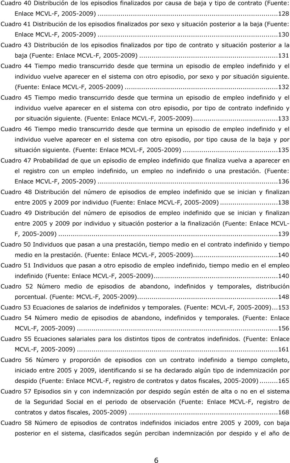 ..130 Cuadro 43 Distribución de los episodios finalizados por tipo de contrato y situación posterior a la baja (Fuente: Enlace MCVL-F, 2005-2009).