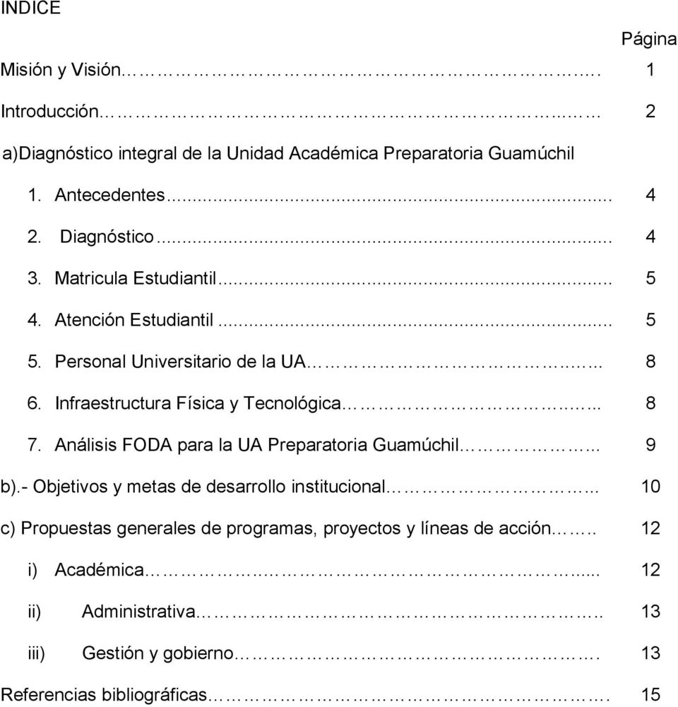 Infraestructura Física y Tecnológica..... 8 7. Análisis FODA para la UA Preparatoria Guamúchil... 9 b).