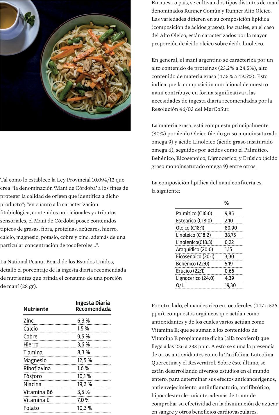 linoleico. En general, el maní argentino se caracteriza por un alto contenido de proteínas (23.2% a 24.5%),