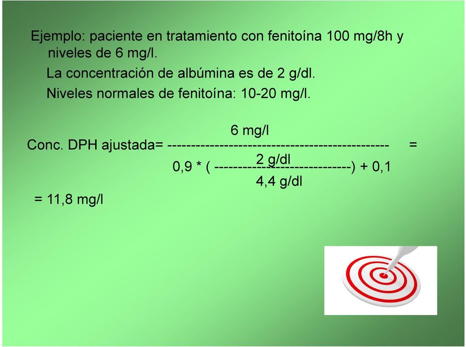 Niveles normales de fenitoína: 10-20 mg/l. 6 mg/l Conc.