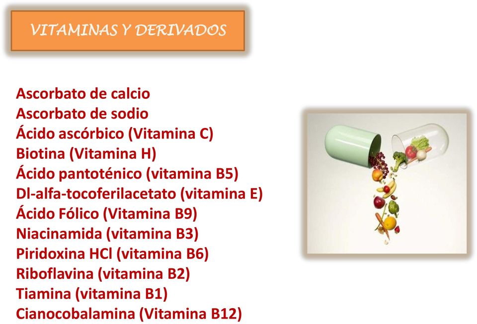 Dl-alfa-tocoferilacetato (vitamina E) Ácido Fólico (Vitamina B9) Niacinamida