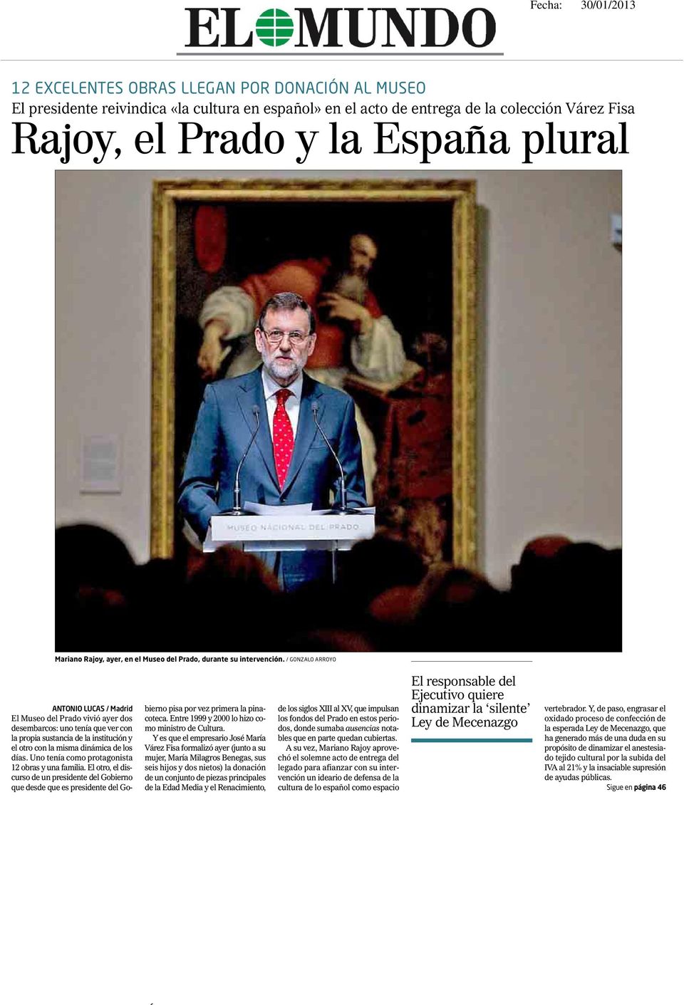 Mariano Rajoy, ayer, en el Museo del Prado, durante su intervención.