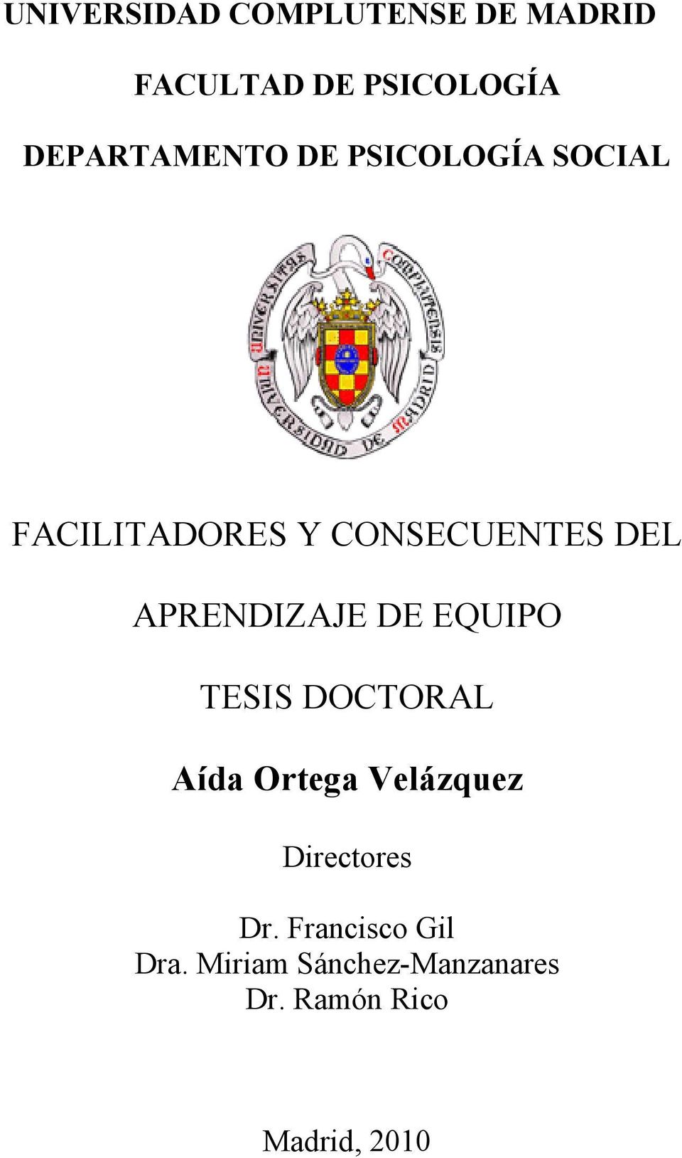 APRENDIZAJE DE EQUIPO TESIS DOCTORAL Aída Ortega Velázquez