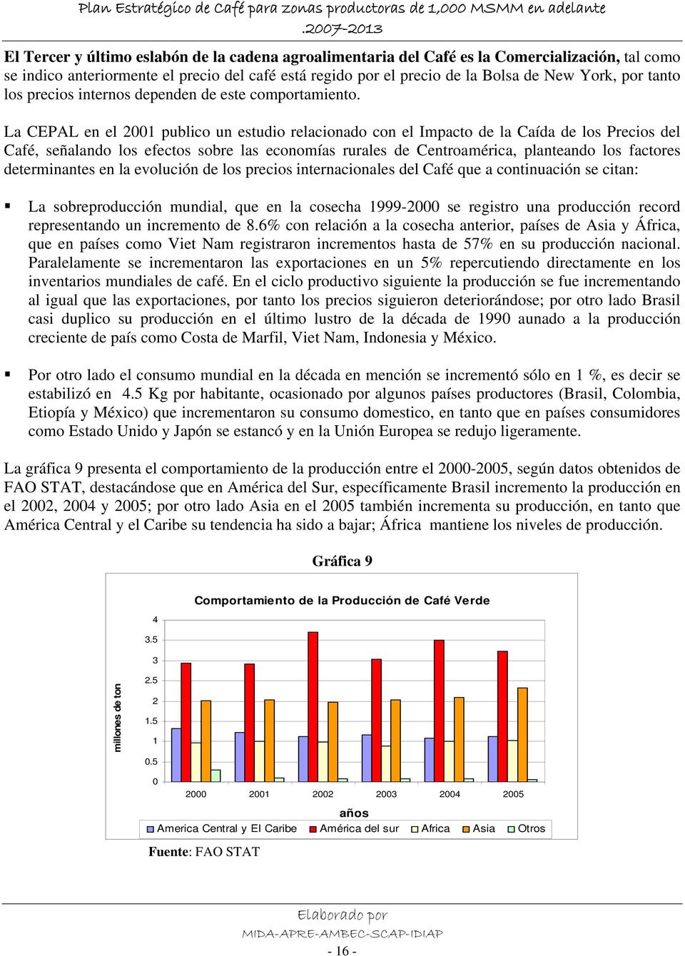 La CEPAL en el 2001 publico un estudio relacionado con el Impacto de la Caída de los Precios del Café, señalando los efectos sobre las economías rurales de Centroamérica, planteando los factores