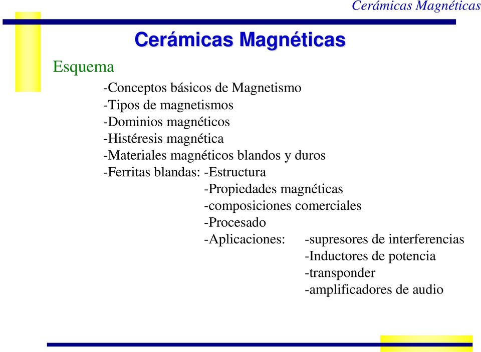 -Estructura -Propiedades magnéticas -composiciones comerciales -Procesado -Aplicaciones: