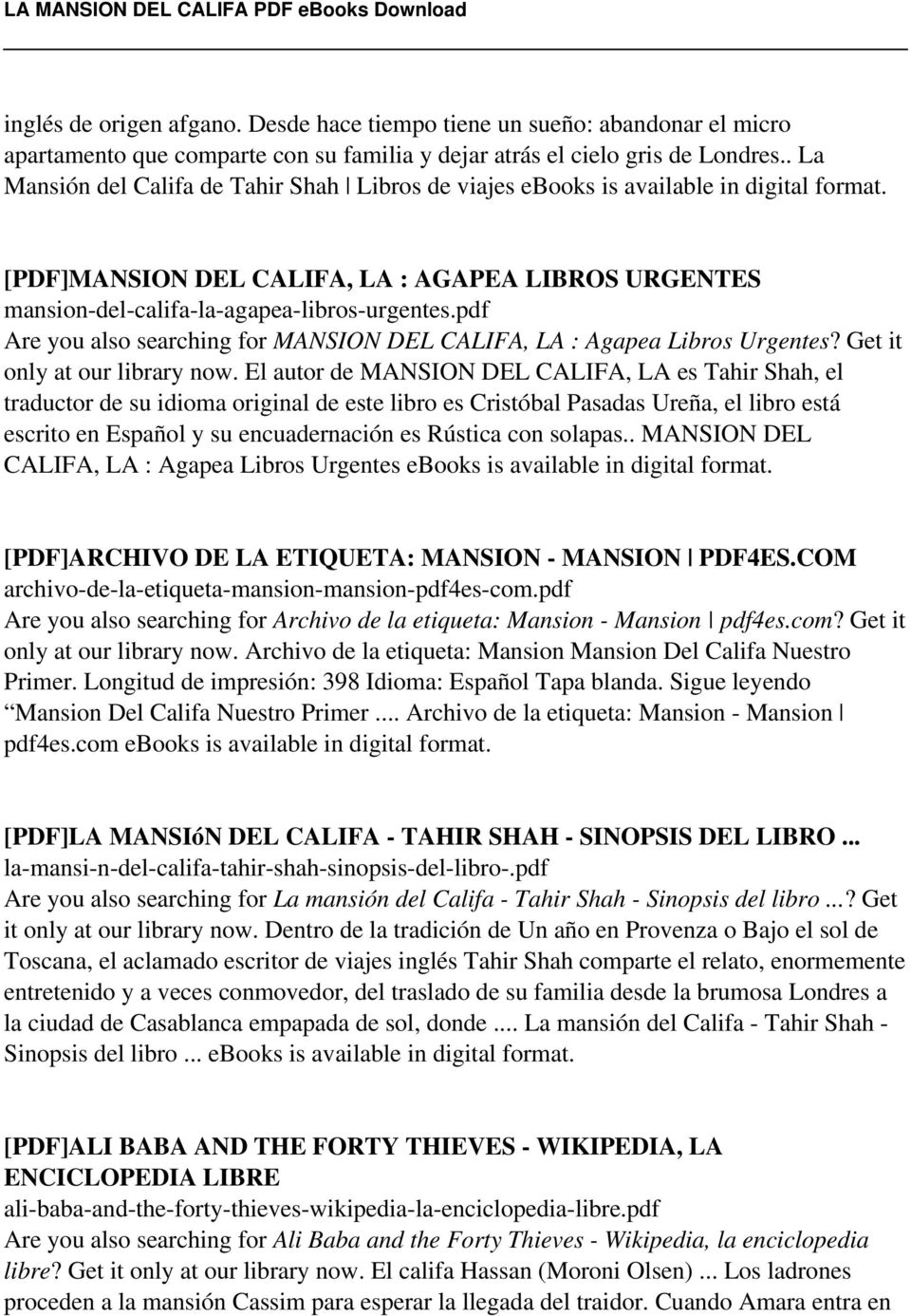 pdf Are you also searching for MANSION DEL CALIFA, LA : Agapea Libros Urgentes? Get it only at our library now.