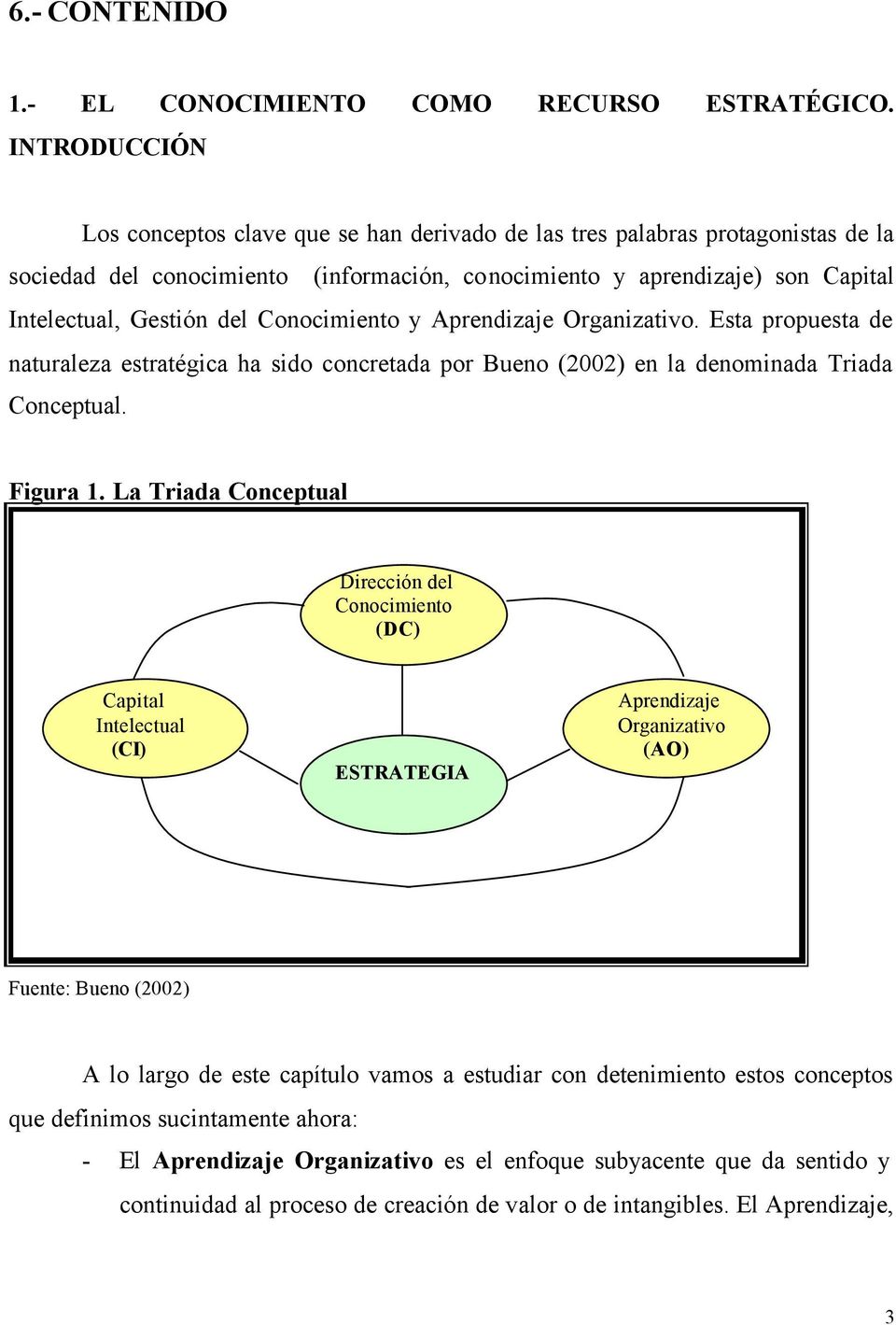 Conocimiento y Aprendizaje Organizativo. Esta propuesta de naturaleza estratégica ha sido concretada por Bueno (2002) en la denominada Triada Conceptual. Figura 1.