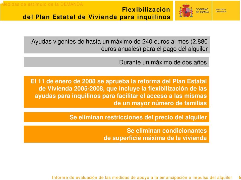 880 euros anuales) para el pago del alquiler Durante un máximo de dos años El 11 de enero de 2008 se aprueba la reforma del Plan Estatal de