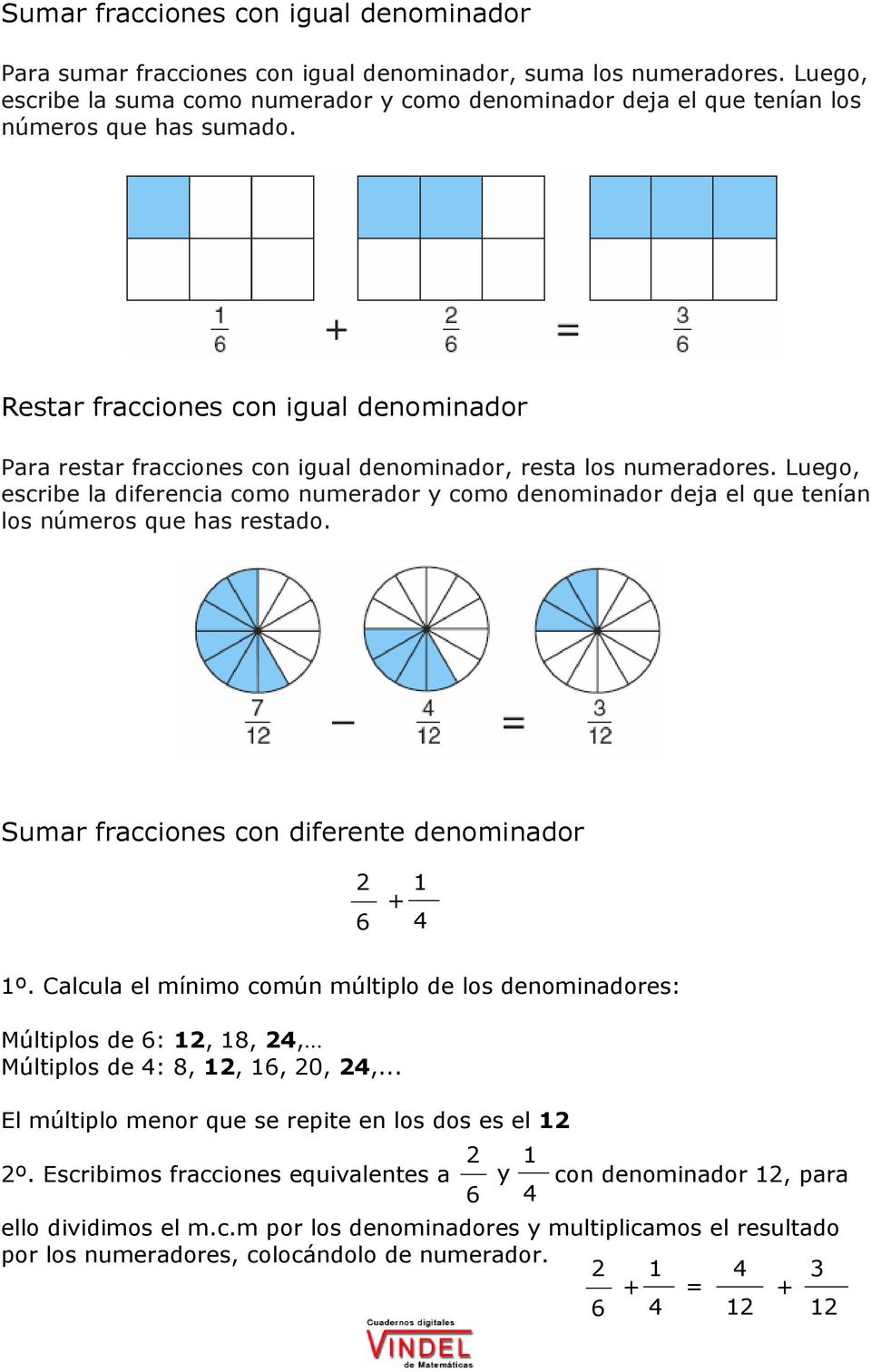 Restar fracciones con igual denominador Para restar fracciones con igual denominador, resta los numeradores.