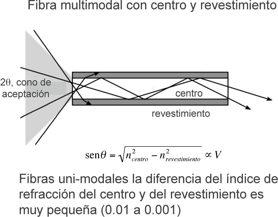 revestimiento V Fibras uni-modales la diferencia del índice