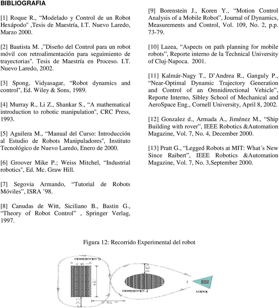 [] Spong, Vidyasagar, Robot dynamics and control'', Ed. Wiley & Sons, 1989. [4] Murray R., Li Z., Shankar S., A mathematical introduction to robotic manipulation'', CRC Press, 199. [5] Aguilera M.