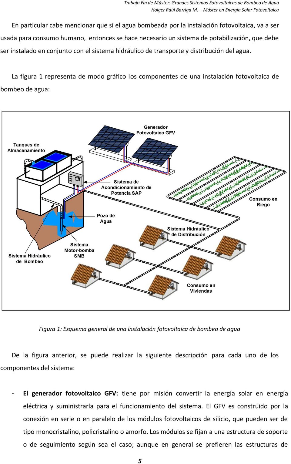 La figura 1 representa de modo gráfico los componentes de una instalación fotovoltaica de bombeo de agua: Tanques de Almacenamiento Generador Fotovoltaico GFV Sistema de Acondicionamiento de Potencia